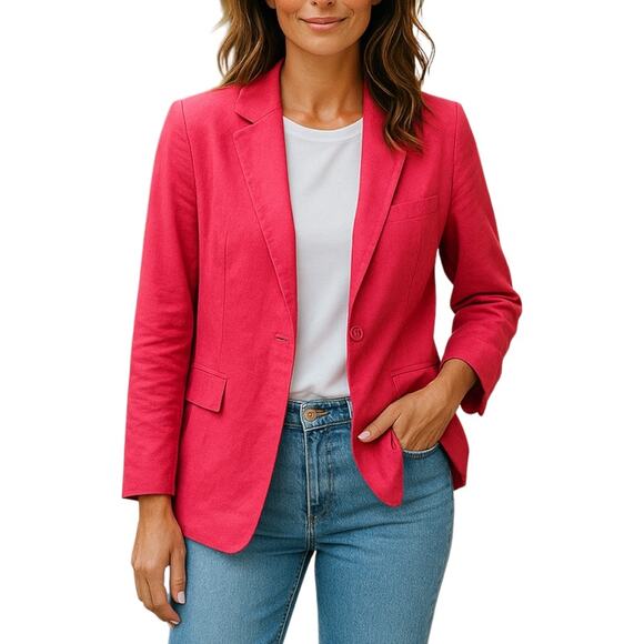 Open Edit Linen Blend Blazer Womens M‎ Pink Summer Office Casual Preppy Pinkcore - Picture 1 of 9